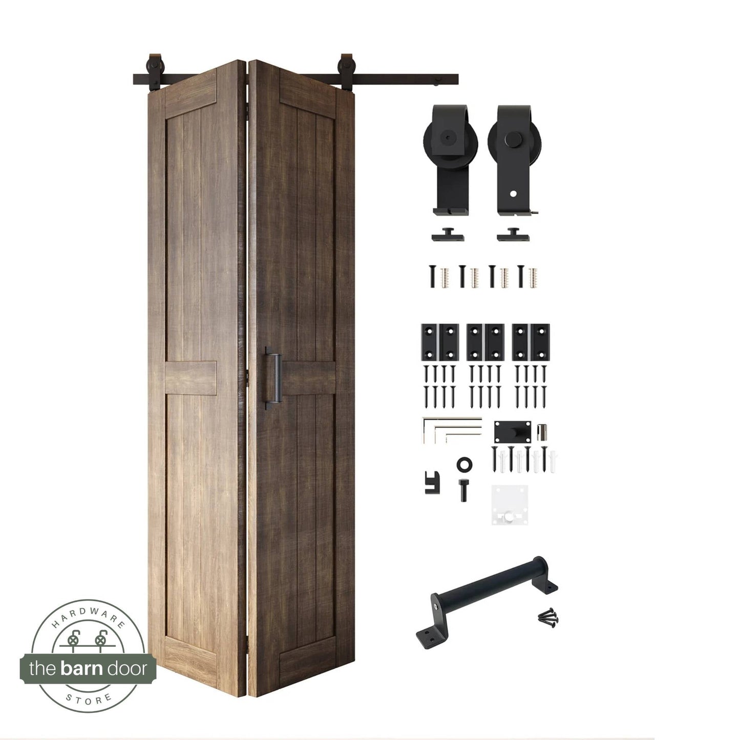 2-Door Bifold Barn Door Kit - Black Hardware with Folding Panels for Space-Saving Closets