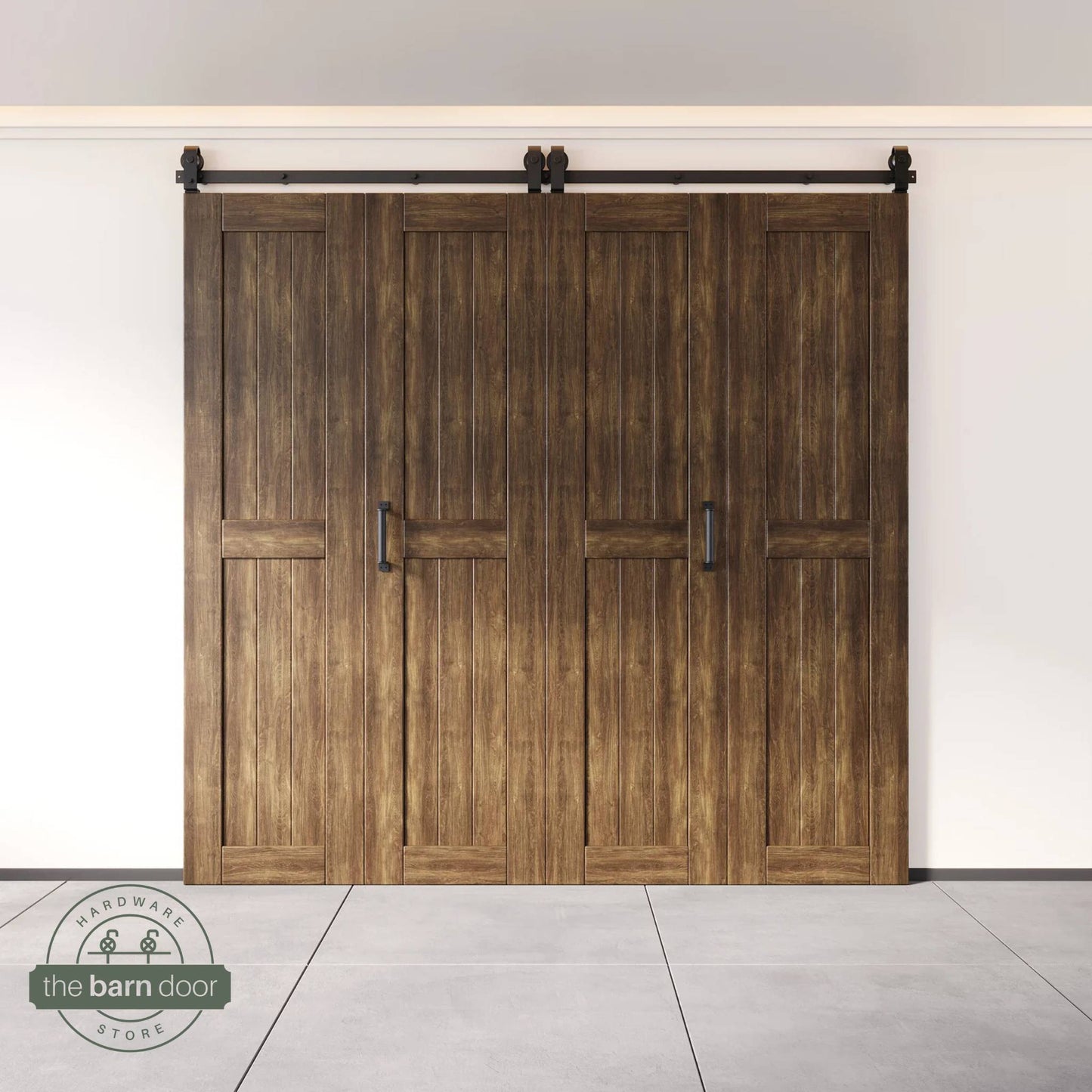 Biparting Bifold Barn Door Kit - 4 Doors with Black Hardware for Large Closet Openings