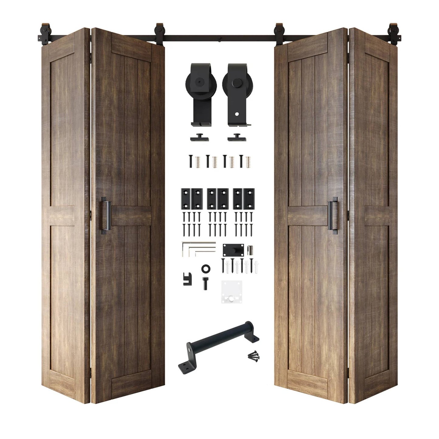 Biparting Bifold Barn Door Kit - 4 Doors with Black Hardware for Large Closet Openings
