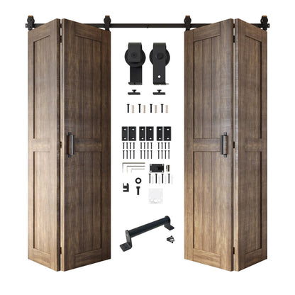 Biparting Bifold Barn Door Kit - 4 Doors with Black Hardware for Large Closet Openings