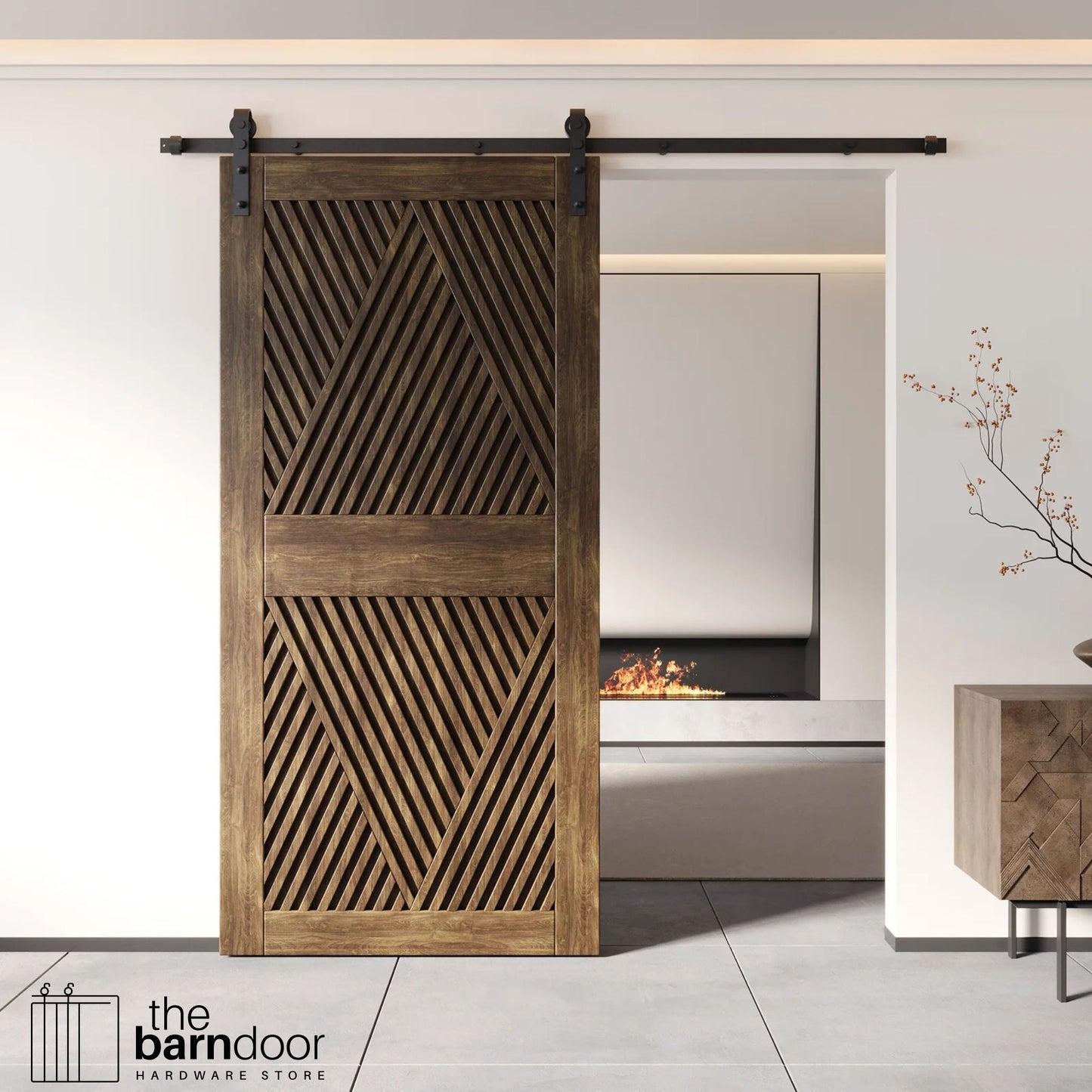 Pine Wood Barn Door DIY Kit - Diamond Pattern Sliding Door with Pre-Drilled Holes