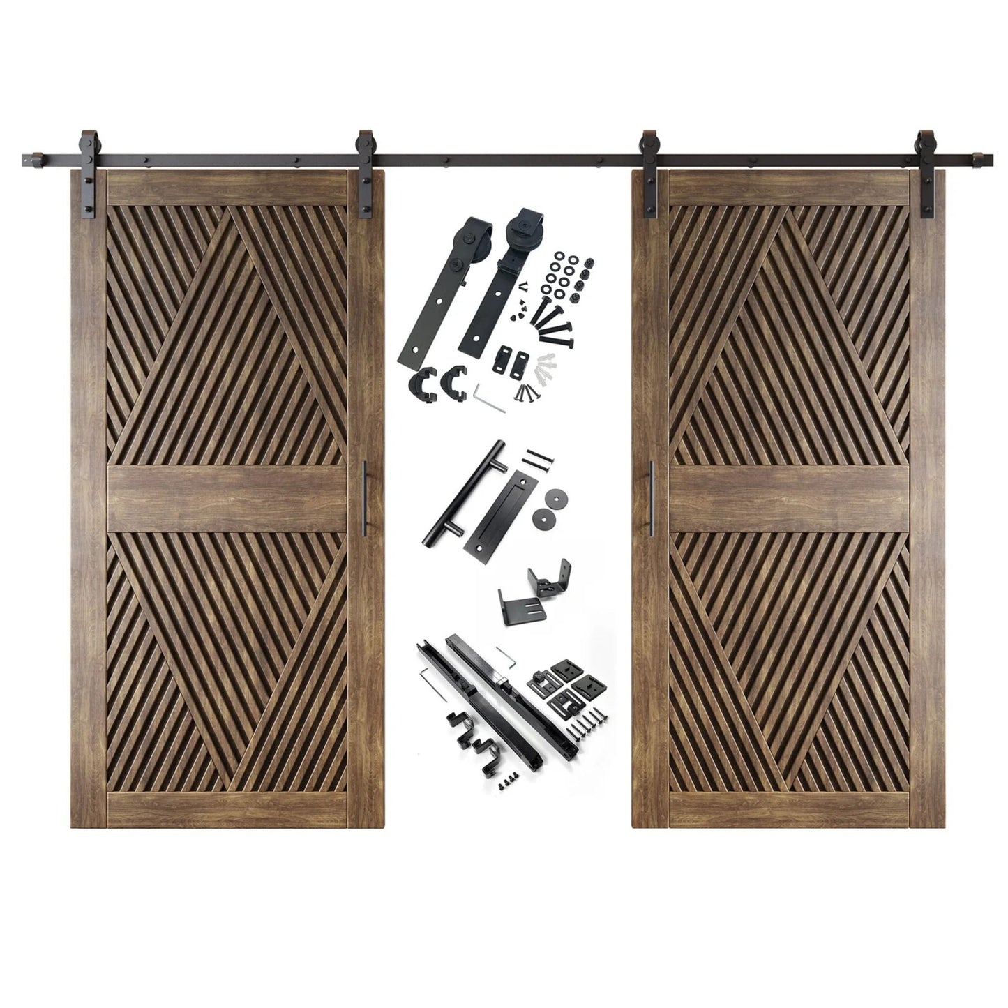 Double Barn Door Kit - Diamond Pattern with Matte Black Hardware & 8 Color Finishes