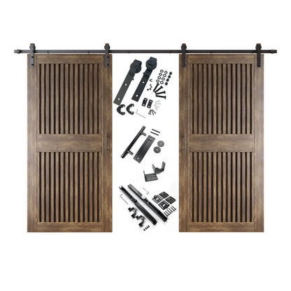 Double Barn Door Kit - Vertical Slat Design with Black Hardware & Custom Finishes