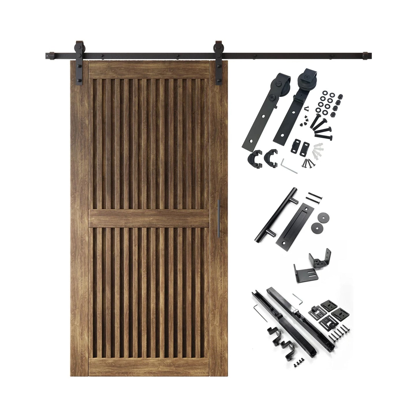Vertical Slat Barn Door Kit - Black Hardware with DIY Unassembled System & Custom Finishes