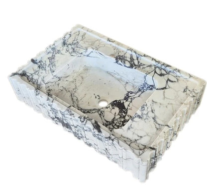 Marble Sink – Calacatta Viola Wall-Mount Bathroom Vanity Sink | Fluted U-Shape Stone Basin