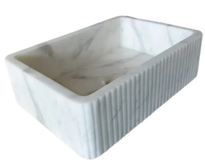 Marble Sink – Carrara White Wall-Mount Bathroom Sink Ribbed Textured | Luxury Natural Stone Vanity Basin 16"x24"x6"
