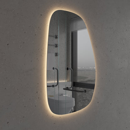 LED Bathroom Mirror Asymmetrical Design – Modern Backlit Wall Mirror with Dimmable Warm & Cool Light