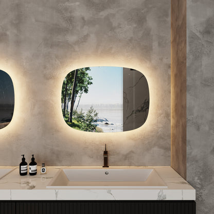 LED Bathroom Mirror Irregular Shape – Modern Asymmetrical Backlit Vanity Mirror | Warm & Cool Light (3000K–6500K)