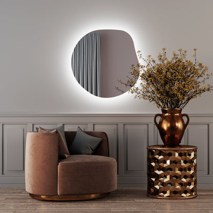 LED Bathroom Mirror Irregular Shape – Modern Asymmetrical Backlit Wall Mirror | Dimmable Warm & Cool Light (3000K–6500K)