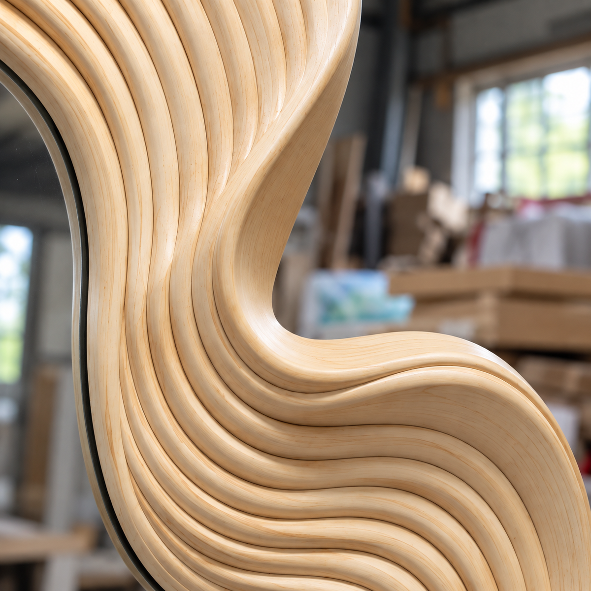 Linden Wood Wavy Mirror, Organic Full-Length Statement Wall Art