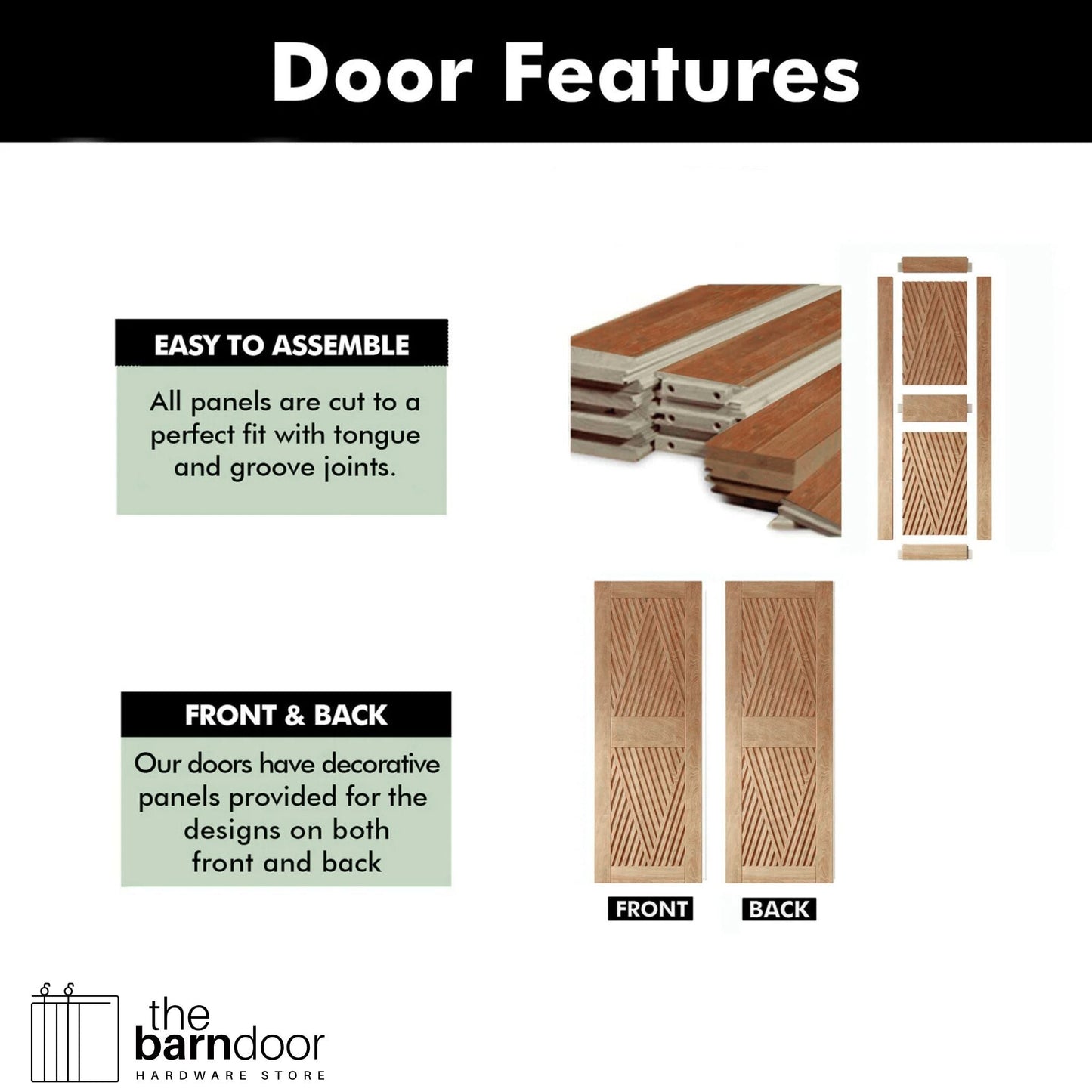 Double Barn Door Kit - Diamond Pattern with Matte Black Hardware & 8 Color Finishes