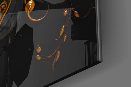Black Gold Ornate Flower Mandala Glass Wall Art