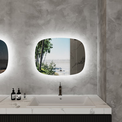 LED Bathroom Mirror Irregular Shape – Modern Asymmetrical Backlit Vanity Mirror | Warm & Cool Light (3000K–6500K)