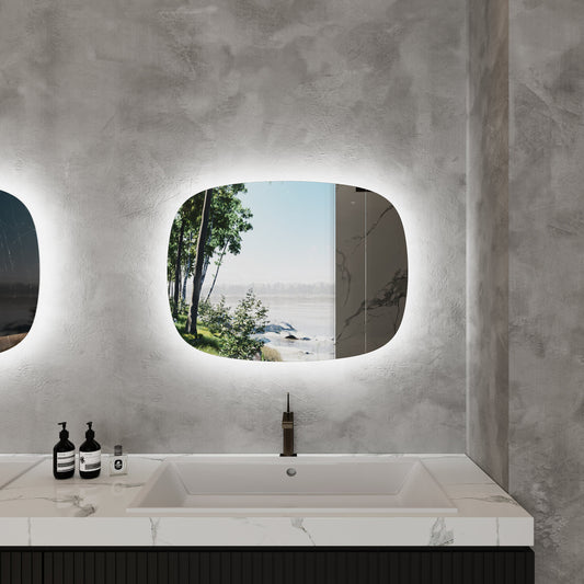 LED Bathroom Mirror Irregular Shape – Modern Asymmetrical Backlit Vanity Mirror | Warm & Cool Light (3000K–6500K)