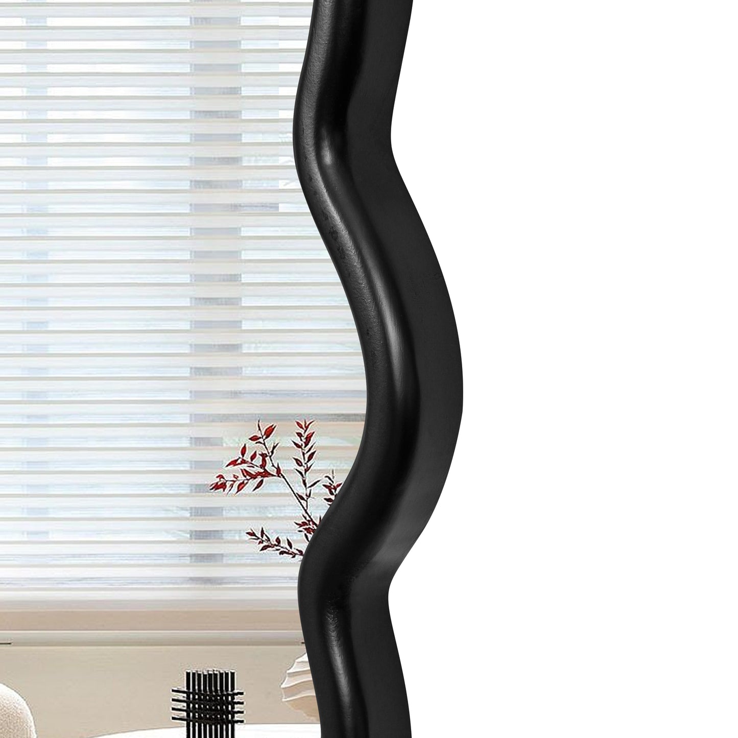 Black Wavy Wood Mirror - Solid Wood Frame Wall Mirror
