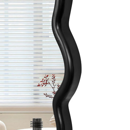 Black Wavy Wood Mirror - Solid Wood Frame Wall Mirror