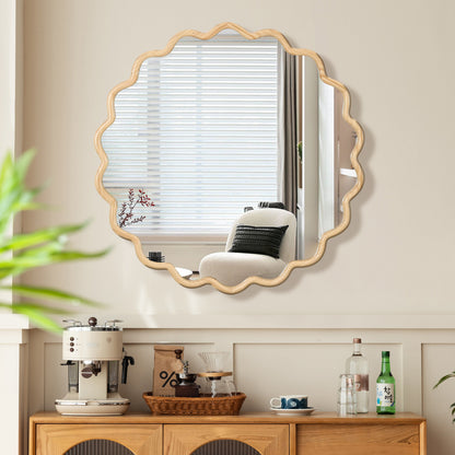 Wavy Wood Mirror - Natural Solid Wood Frame Wall Mirror