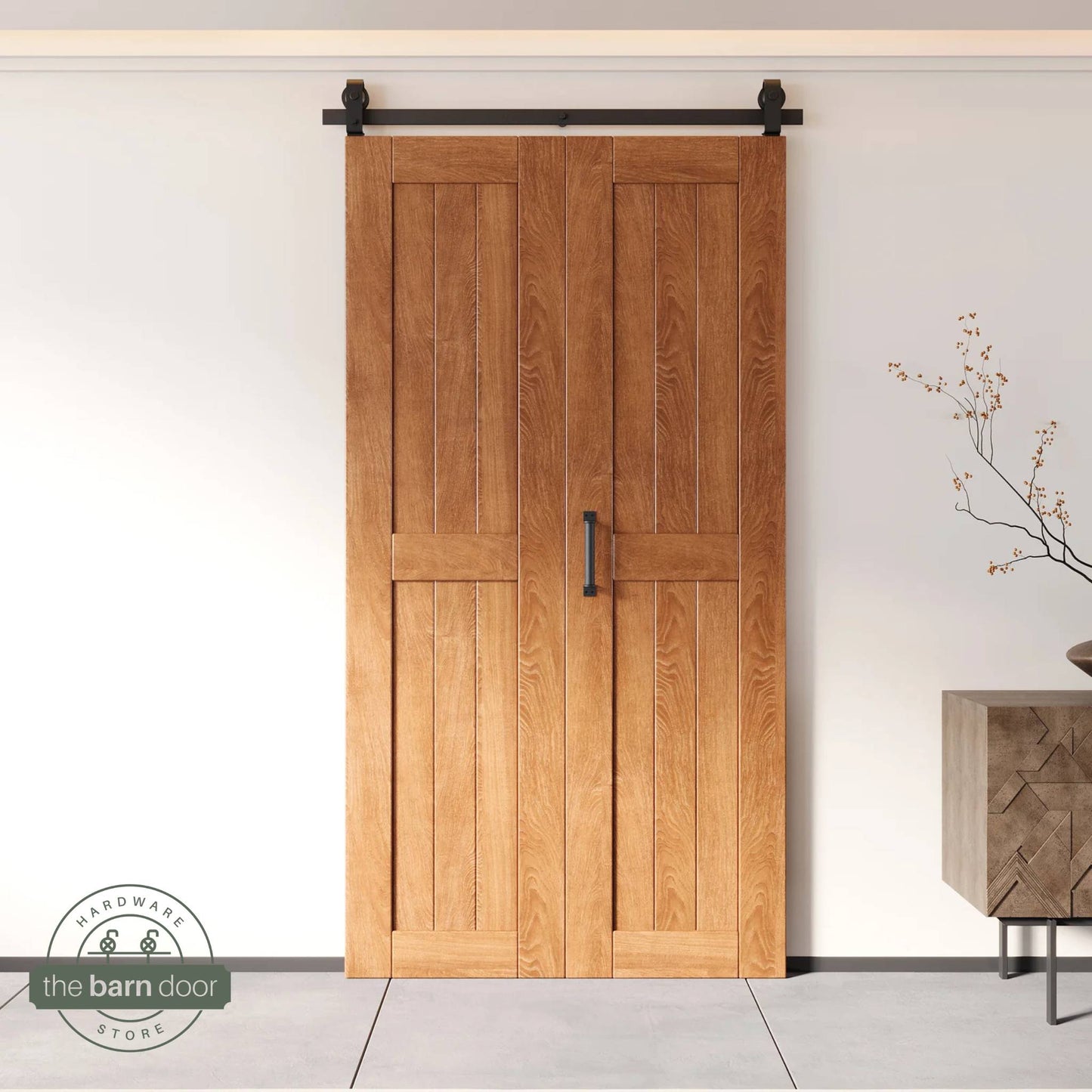2-Door Bifold Barn Door Kit - Black Hardware with Folding Panels for Space-Saving Closets