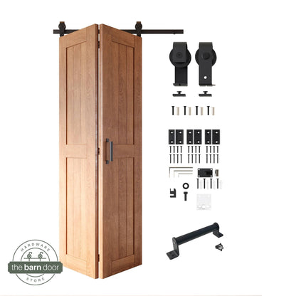 2-Door Bifold Barn Door Kit - Black Hardware with Folding Panels for Space-Saving Closets