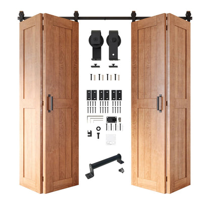 Biparting Bifold Barn Door Kit - 4 Doors with Black Hardware for Large Closet Openings