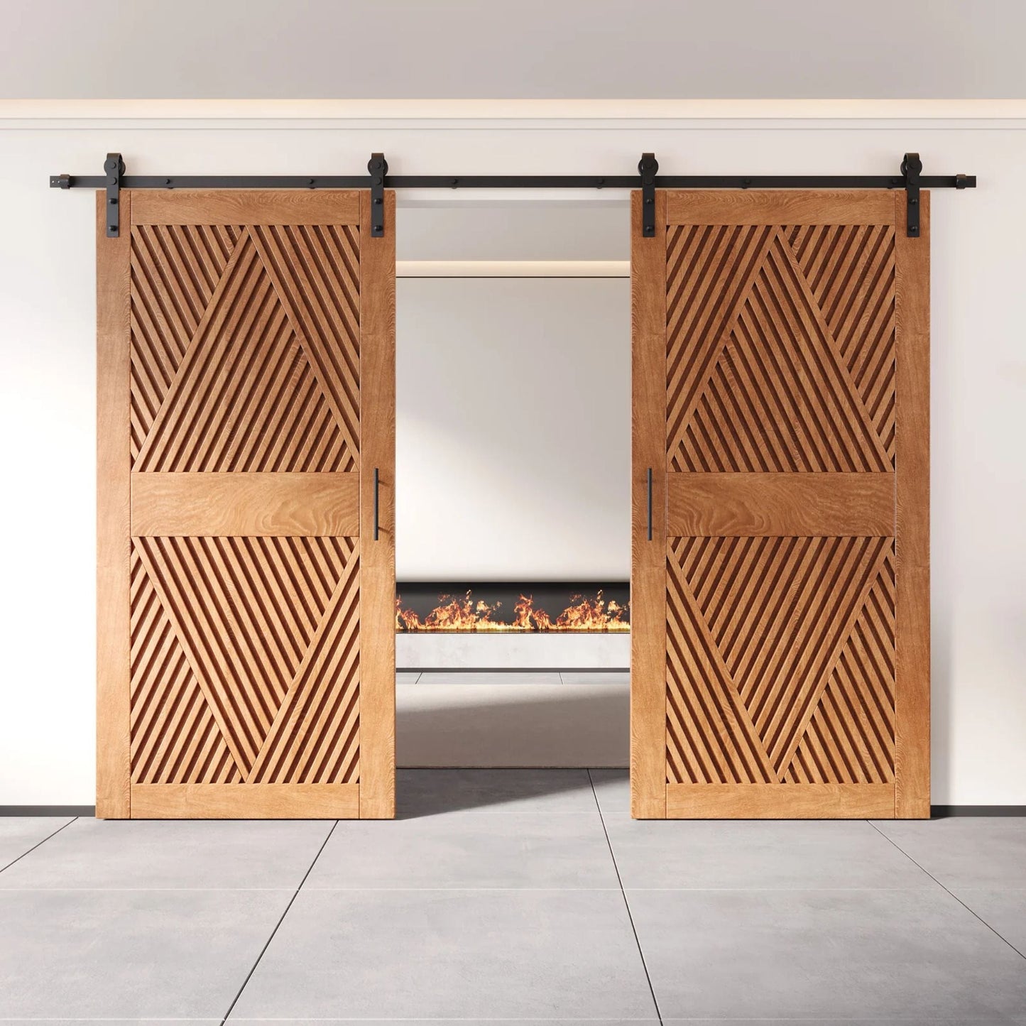 Double Barn Door Kit - Diamond Pattern with Matte Black Hardware & 8 Color Finishes