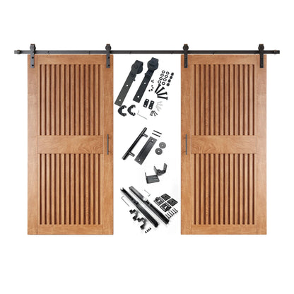 Double Barn Door Kit - Vertical Slat Design with Black Hardware & Custom Finishes