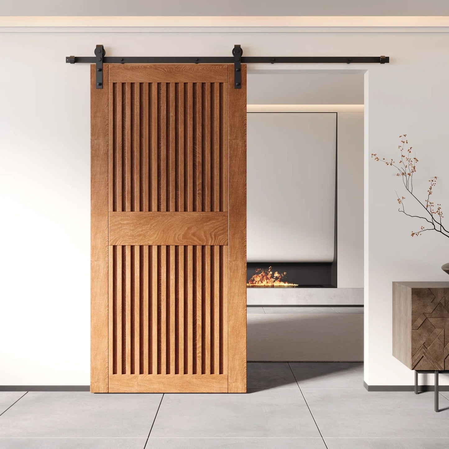 Vertical Slat Barn Door Kit - Black Hardware with DIY Unassembled System & Custom Finishes