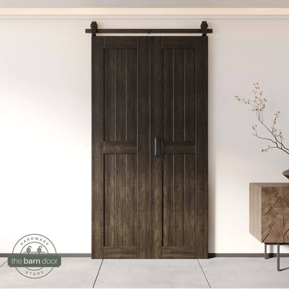 2-Door Bifold Barn Door Kit - Black Hardware with Folding Panels for Space-Saving Closets