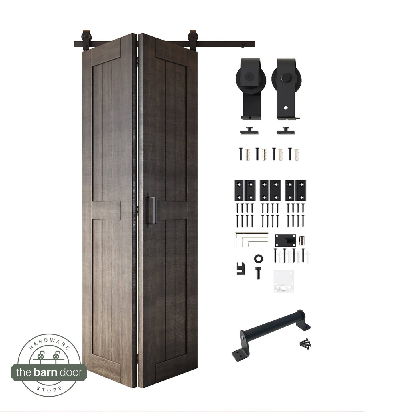 2-Door Bifold Barn Door Kit - Black Hardware with Folding Panels for Space-Saving Closets