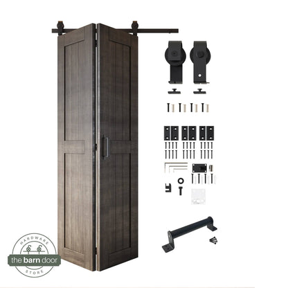 2-Door Bifold Barn Door Kit - Black Hardware with Folding Panels for Space-Saving Closets