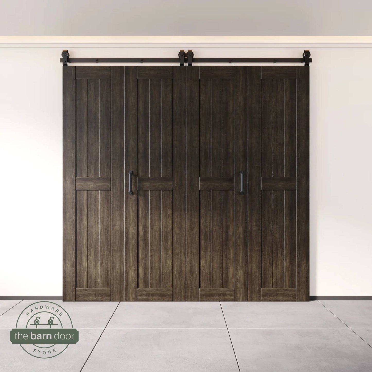 Biparting Bifold Barn Door Kit - 4 Doors with Black Hardware for Large Closet Openings