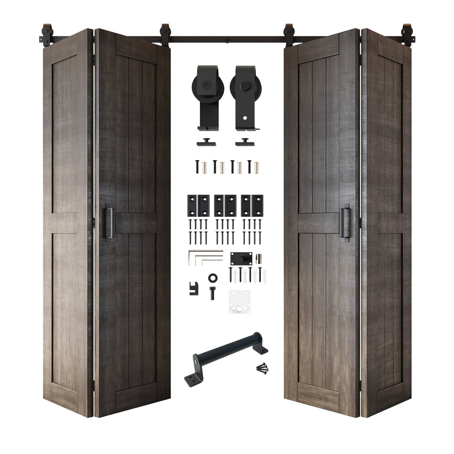 Biparting Bifold Barn Door Kit - 4 Doors with Black Hardware for Large Closet Openings