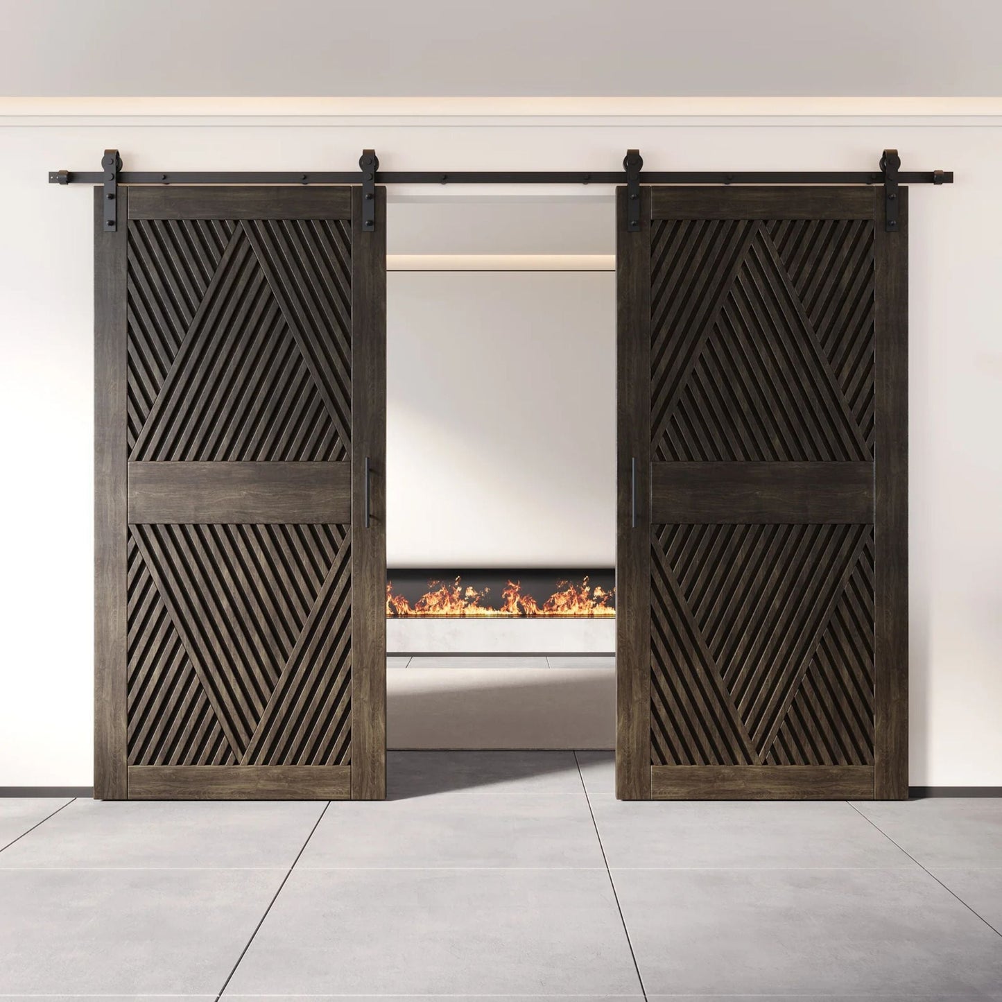Double Barn Door Kit - Diamond Pattern with Matte Black Hardware & 8 Color Finishes