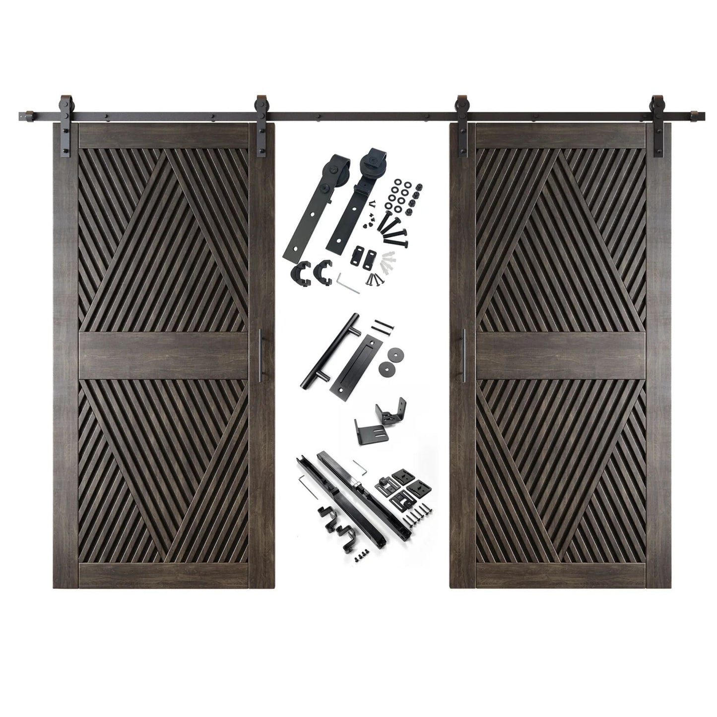 Double Barn Door Kit - Diamond Pattern with Matte Black Hardware & 8 Color Finishes