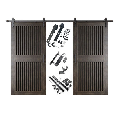 Double Barn Door Kit - Vertical Slat Design with Black Hardware & Custom Finishes