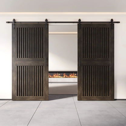 Double Barn Door Kit - Vertical Slat Design with Black Hardware & Custom Finishes