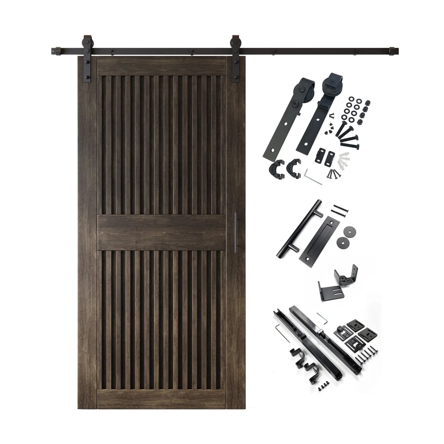 Vertical Slat Barn Door Kit - Black Hardware with DIY Unassembled System & Custom Finishes
