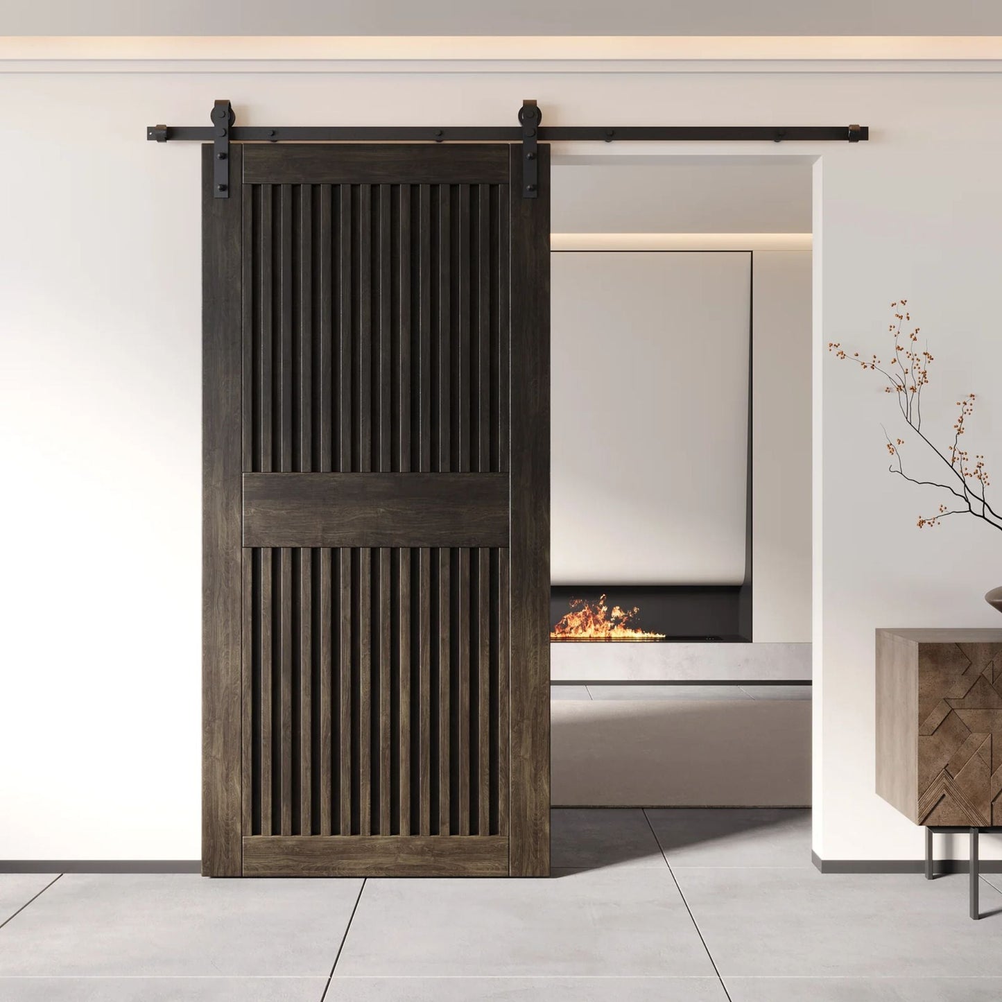 Vertical Slat Barn Door Kit - Black Hardware with DIY Unassembled System & Custom Finishes