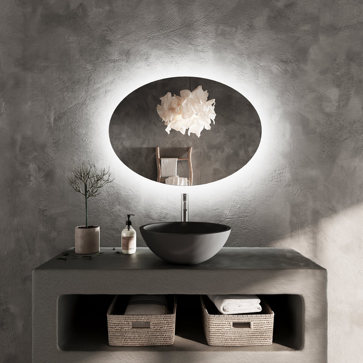 LED Bathroom Mirror Oval – Modern Backlit Vanity Wall Mirror with Dimmable Light