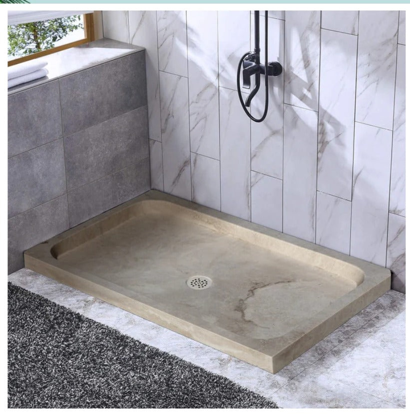 Shower Base – Travertine Stone Shower Pan | Troia Light Rectangular Marble Tray