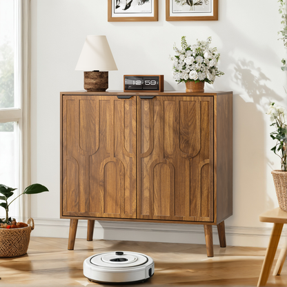 Farmhouse Style Sideboard Buffet Cabinet with Storage, Walnut Wood Coffee Bar Cabinet, 31.5' W