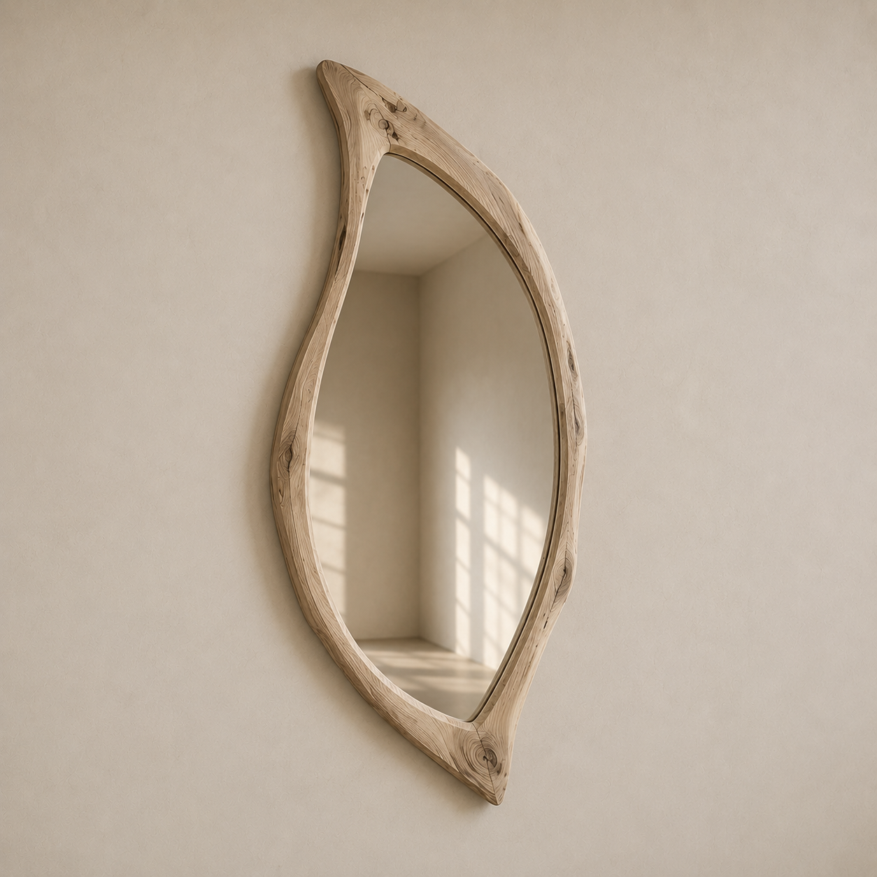 Organic Natural Wood Mirror, Irregular Wall Mirror, Handmade Walnut Mirror, Rustic Modern Home Decor, Live Edge Wood Mirror