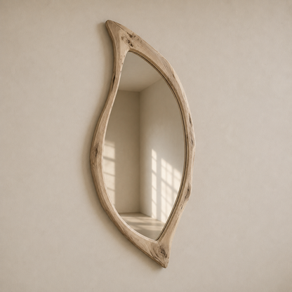 Organic Natural Wood Mirror, Irregular Wall Mirror, Handmade Walnut Mirror, Rustic Modern Home Decor, Live Edge Wood Mirror