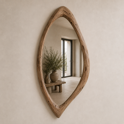 Organic Teardrop Wood Mirror, Solid Wood Wall Mirror, Asymmetrical Irregular Mirror, Walnut Mirror, Rustic Japandi Entryway Decor