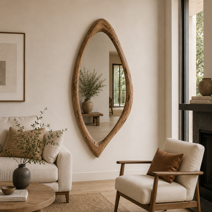 Organic Teardrop Wood Mirror, Solid Wood Wall Mirror, Asymmetrical Irregular Mirror, Walnut Mirror, Rustic Japandi Entryway Decor