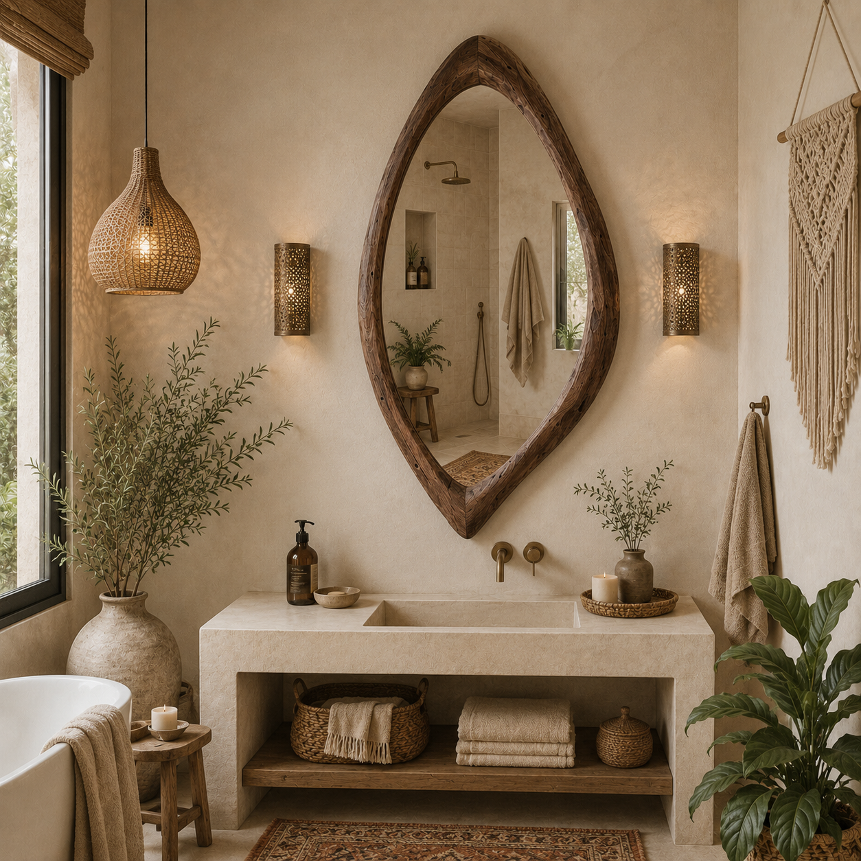 Organic Teardrop Wood Mirror, Solid Wood Wall Mirror, Asymmetrical Irregular Mirror, Walnut Mirror, Rustic Japandi Entryway Decor