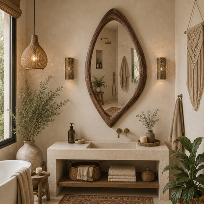 Organic Teardrop Wood Mirror, Solid Wood Wall Mirror, Asymmetrical Irregular Mirror, Walnut Mirror, Rustic Japandi Entryway Decor