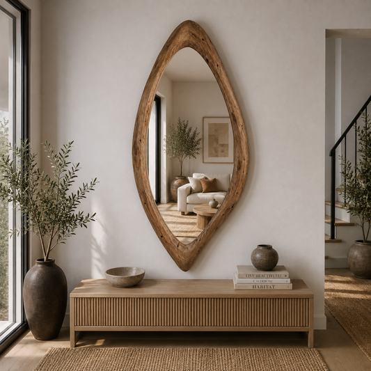 Organic Teardrop Wood Mirror, Solid Wood Wall Mirror, Asymmetrical Irregular Mirror, Walnut Mirror, Rustic Japandi Entryway Decor