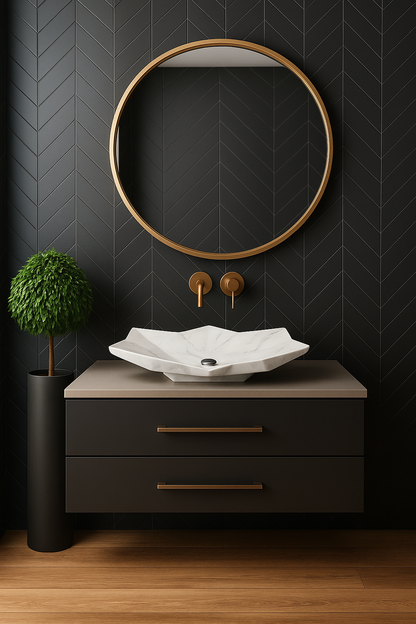 Luxury Marble Vessel Sink – Modern Geometric Stone Bathroom Basin, Hand-Carved Vanity Bowl 21.6"x17.7"x5.5" (55x45x14 cm)