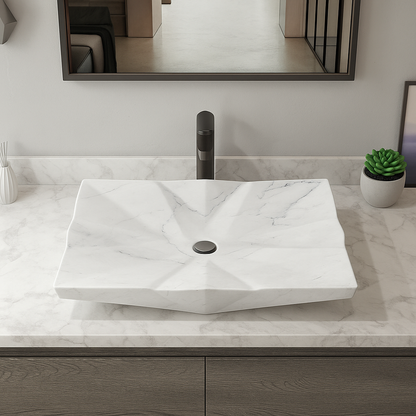 Luxury Marble Vessel Sink – Modern Geometric Stone Bathroom Basin, Hand-Carved Vanity Bowl 21.6"x17.7"x5.5" (55x45x14 cm)